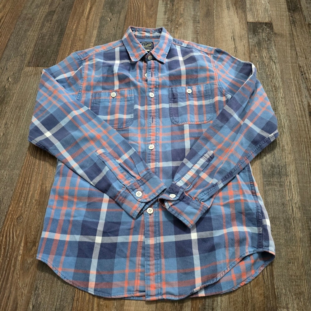 J.Crew Button Down Shirt Mens Small Blue Orange Plaid Flannel Cotton C7388